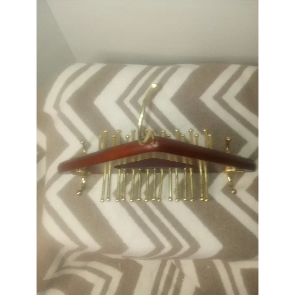 Wooden And Gold Tone Hanging Neck tie- Belt Holder‎ Rack Taiwan